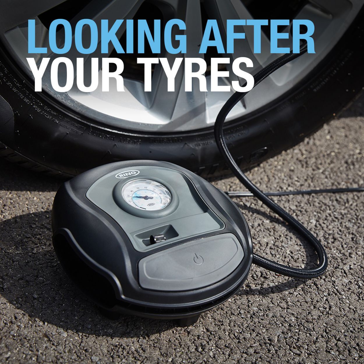 Analogue Tyre Inflator Includes Windup Power Cable