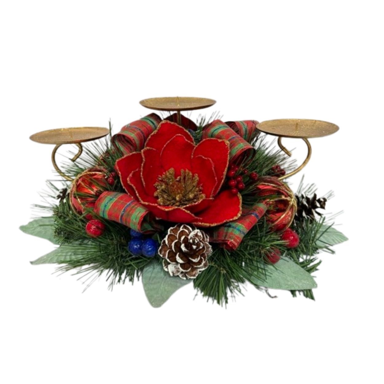 Red Flowers 3 Way Candleholder 46 x 20cm