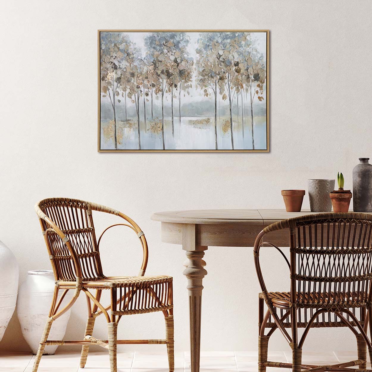 Trees 50x70 Printed Canvas with Capped Frame, Foil and Hand Paint