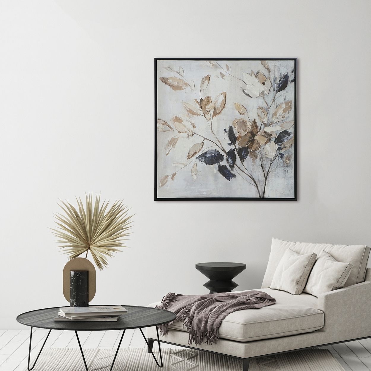 Leaves 60x60 Printed Canvas with Capped Frame and Hand Paint