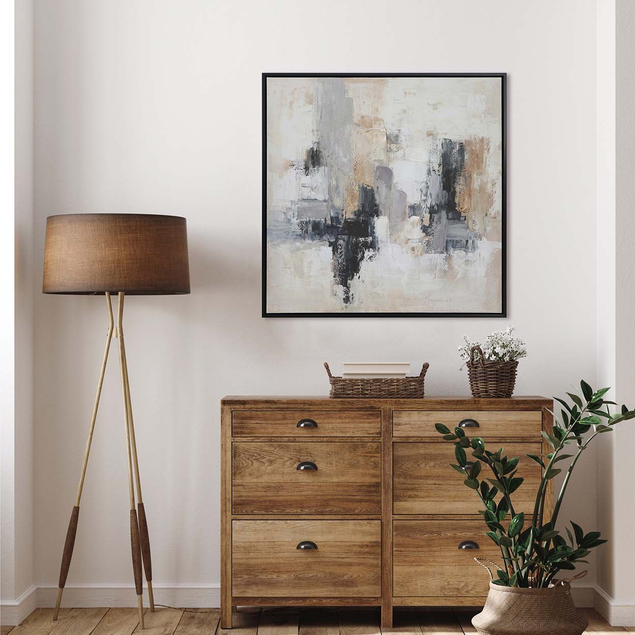 Abstract 60x60 Printed Canvas with Capped Frame and Hand Paint