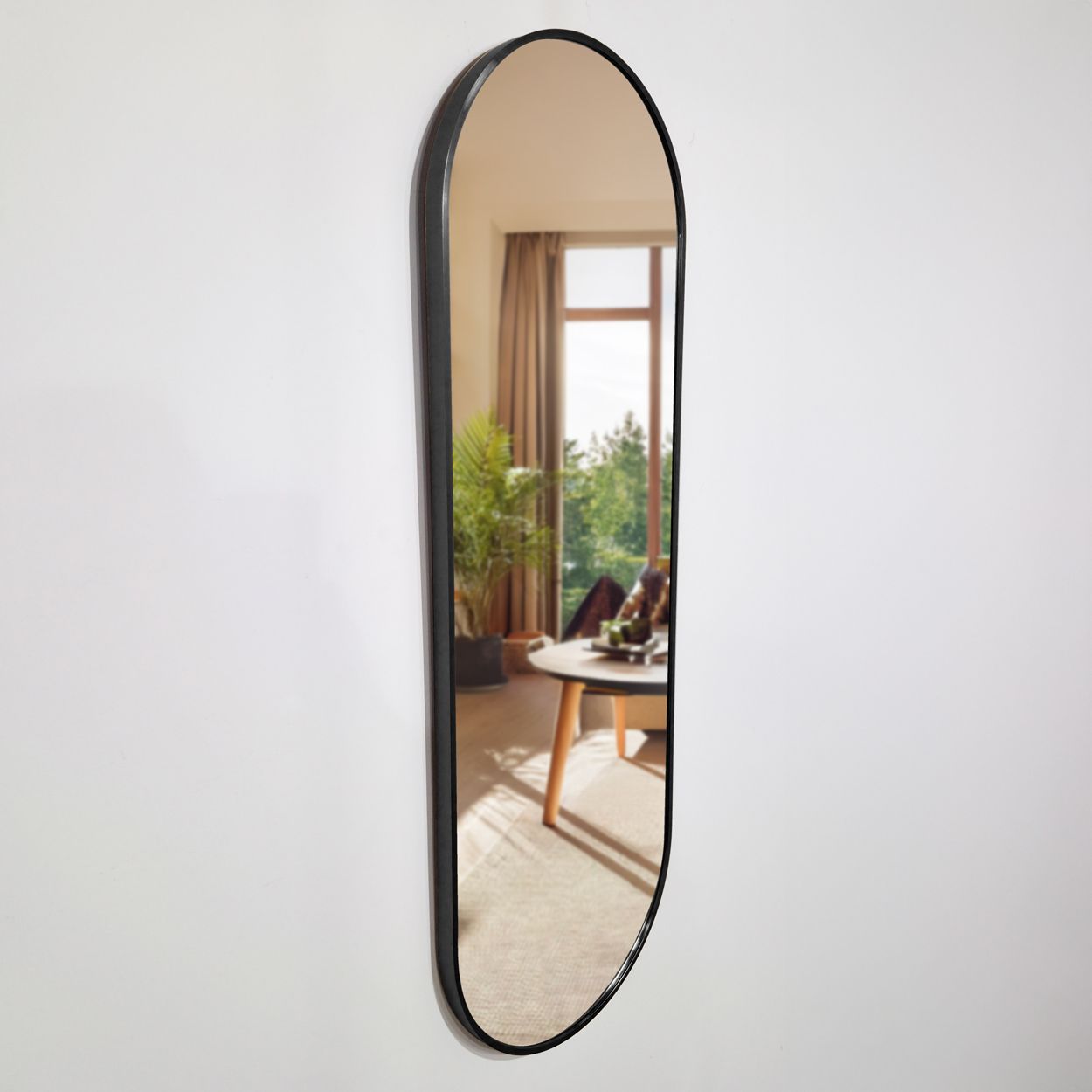 Oval Wall Mirror Black 40 X 120Cm