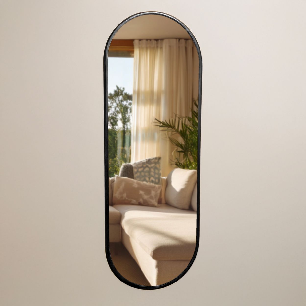 Oval Wall Mirror Black 40 X 120Cm