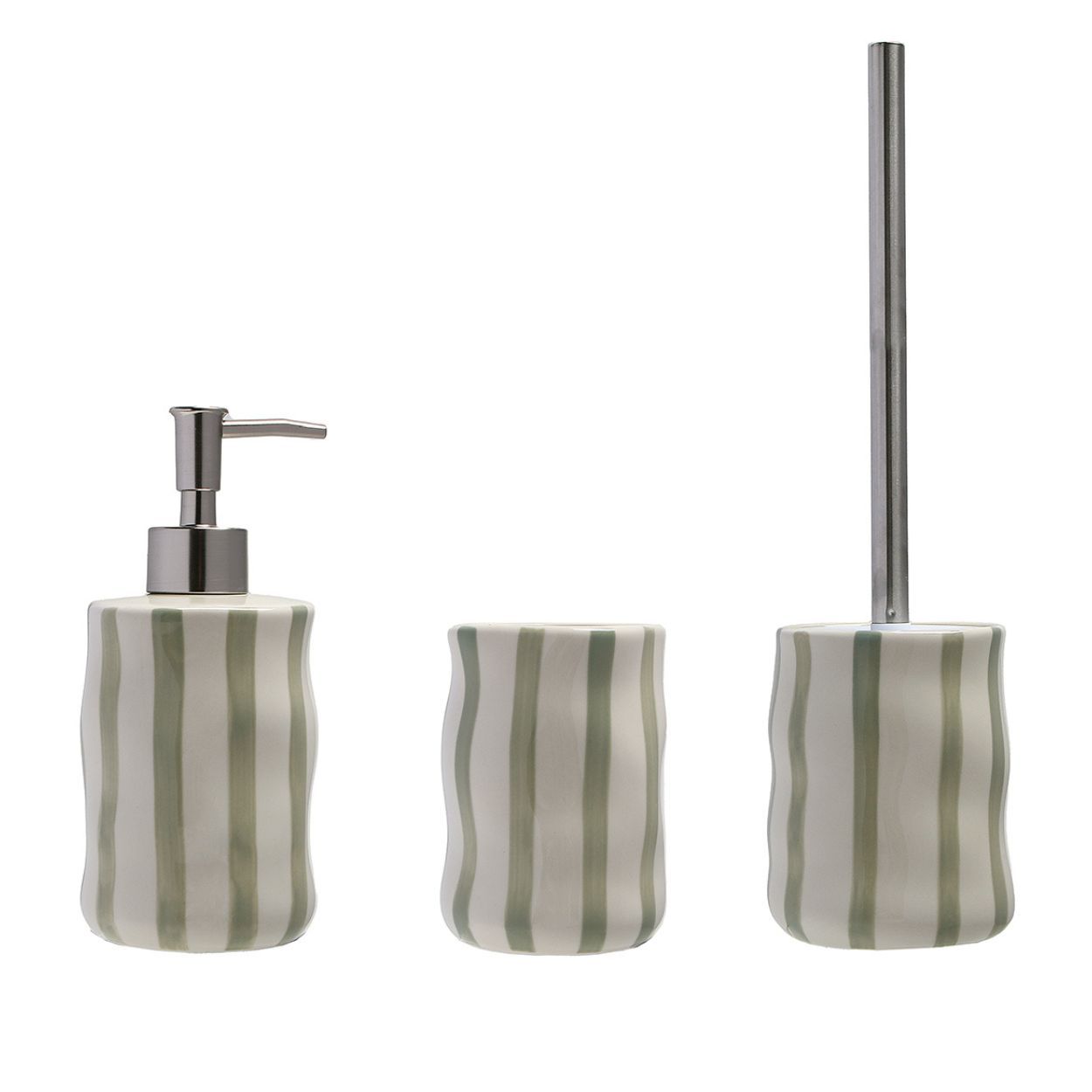 Green Stripe Ceramic Toilet Brush Holder