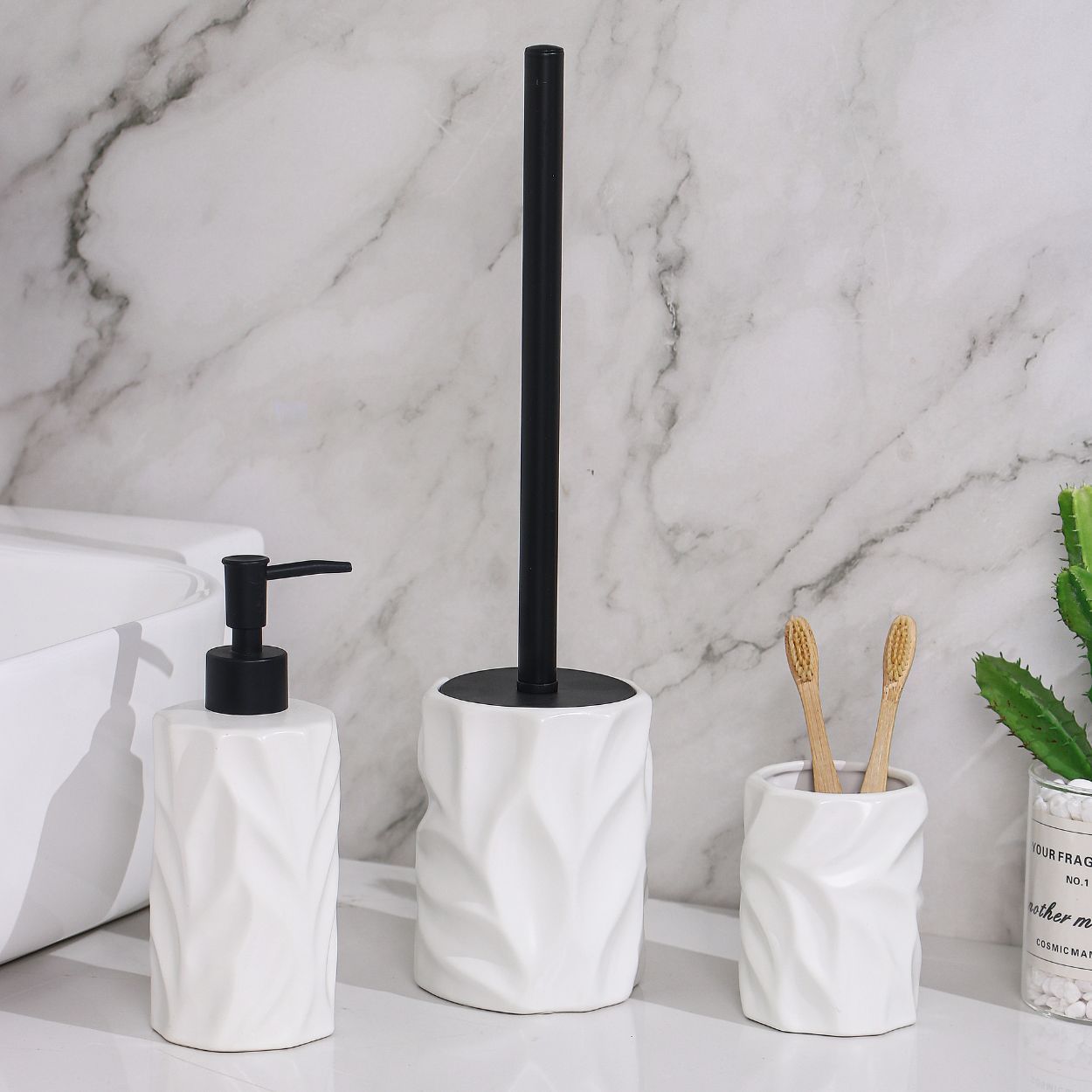 Shaped Ceramic Soap Dispenser White.