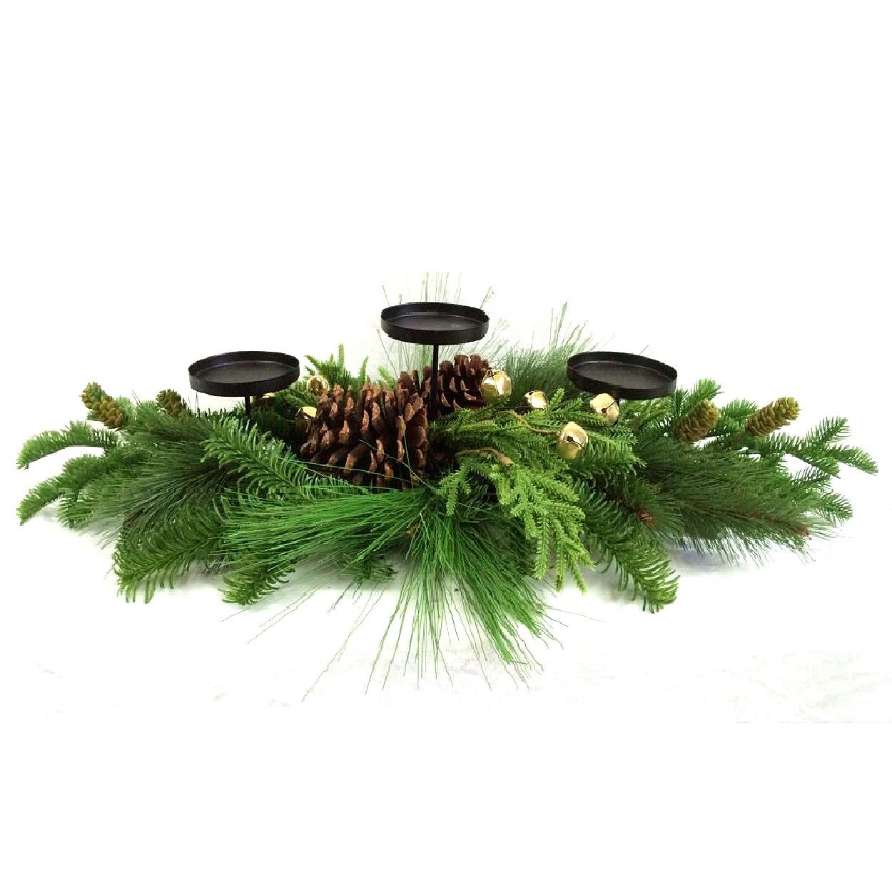 Pine Candle Holder With Bells & Pinecones 76cm