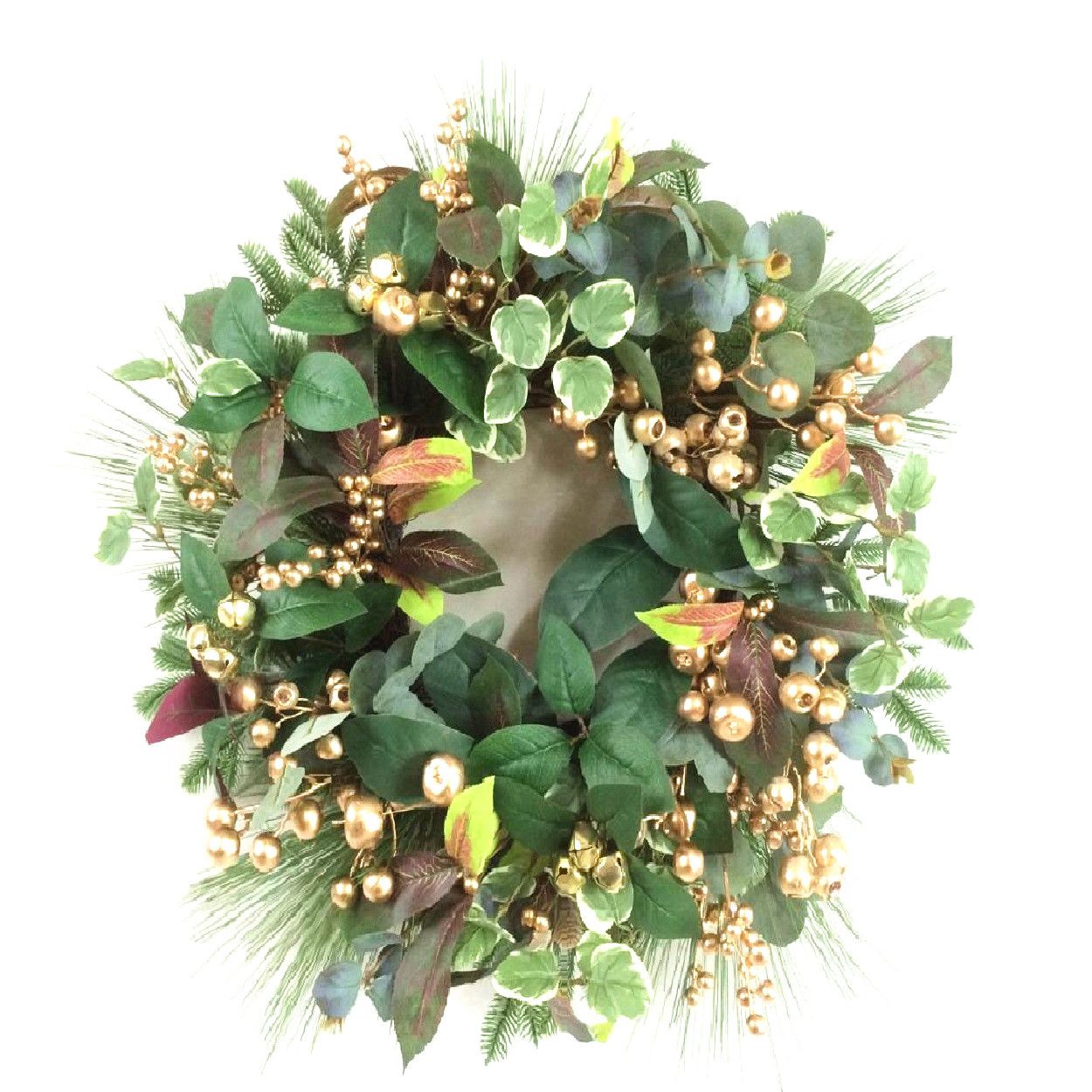 Gold Berry & Green Leaves Wreath 55cm