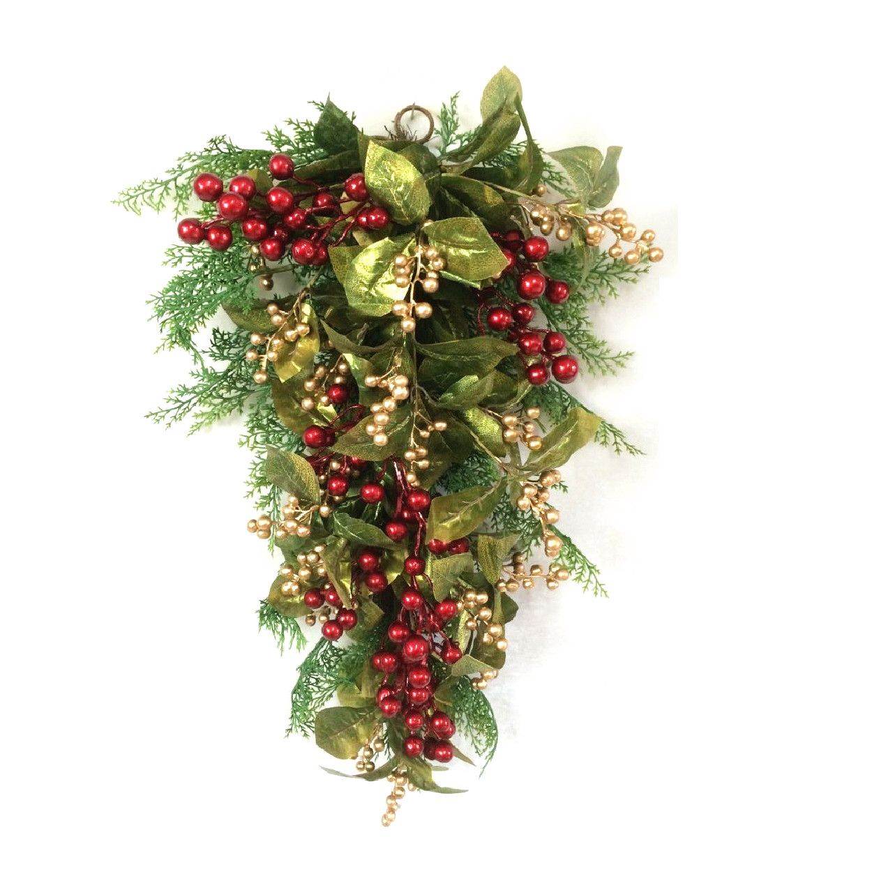 66cm Gold & Red Berry Tear Drop With Leaves
