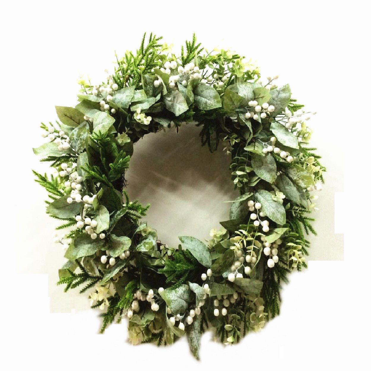 61cm White Berry & Foliage Wreath