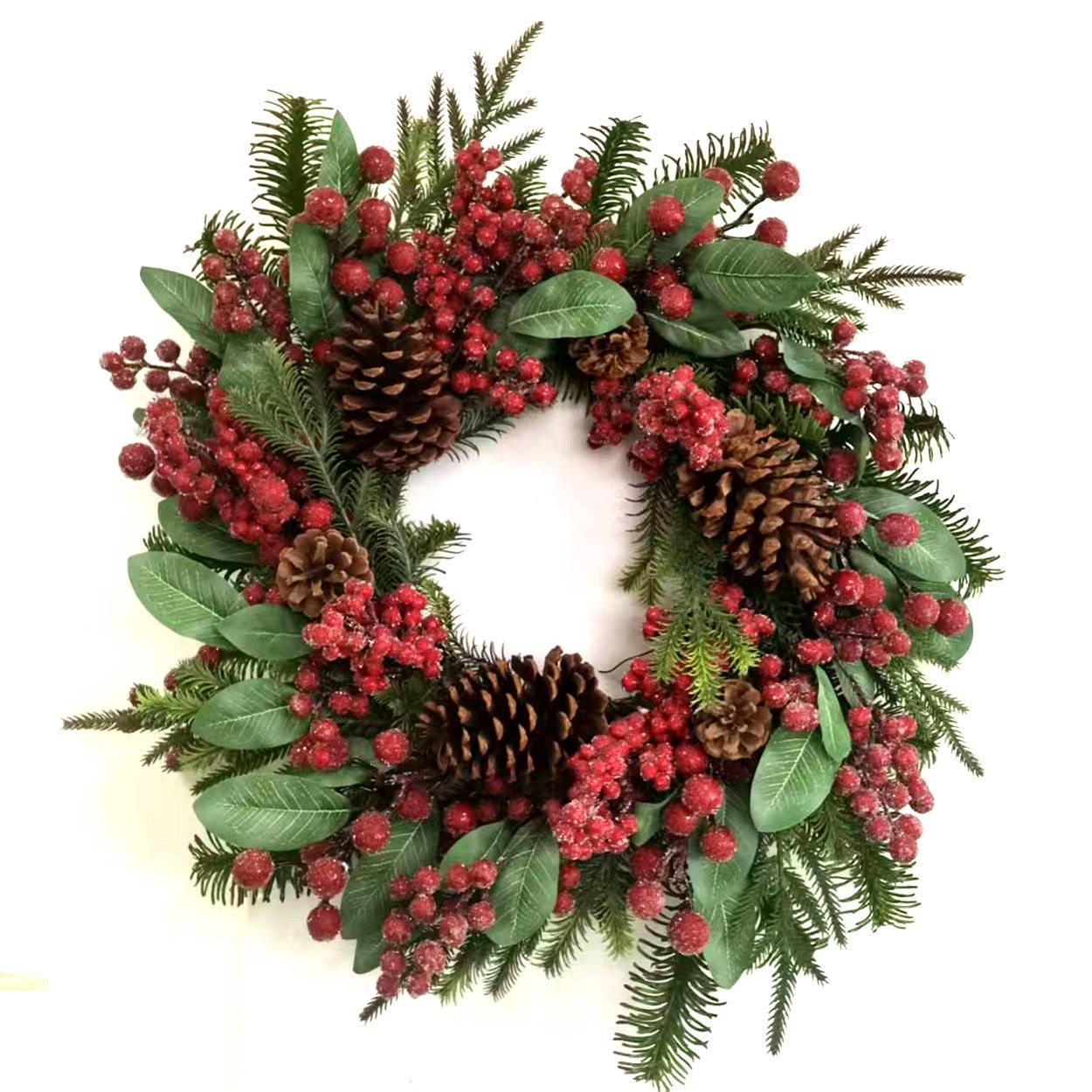 55cm Iced Red Berry & Pinecone Wreath