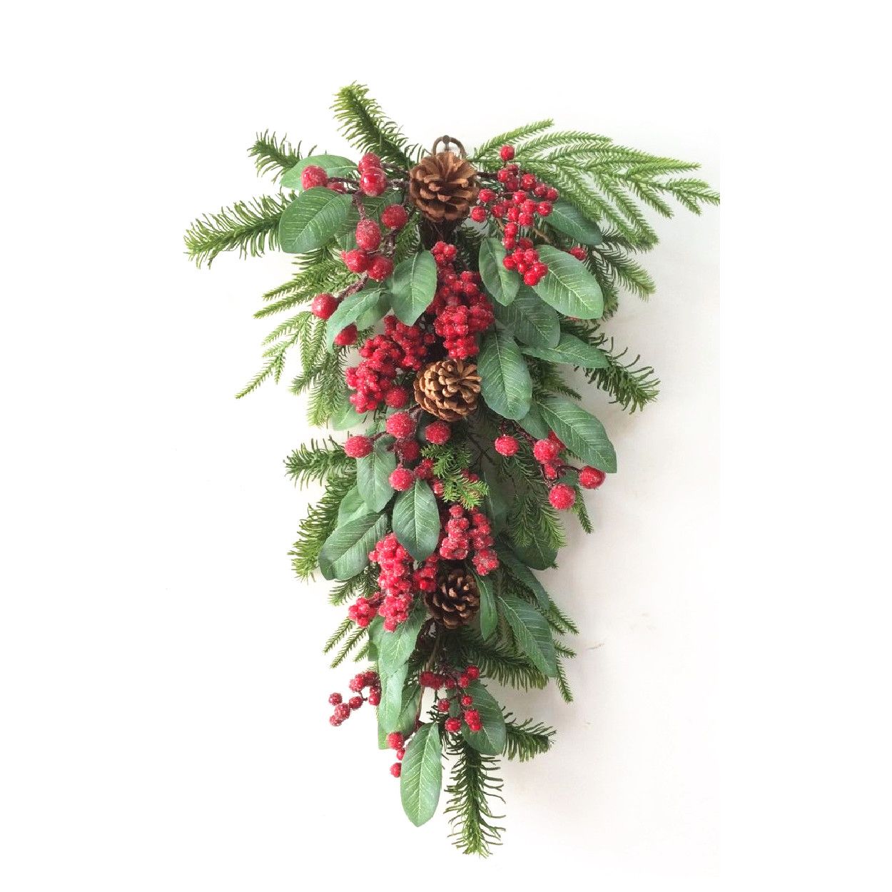 76cm Iced Red Berry & Pinecone Tear Drop