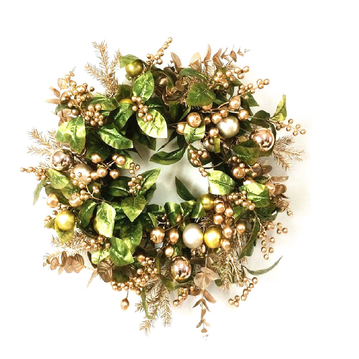 55cm Gold Berry & Bauble Wreath With Leaves