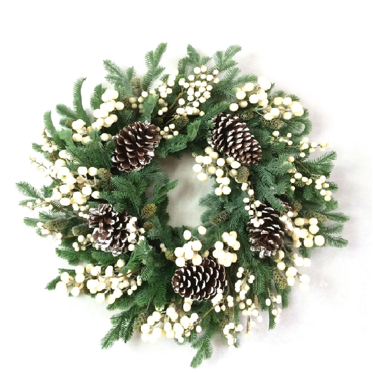 60cm Cream Berry & Pinecone Wreath