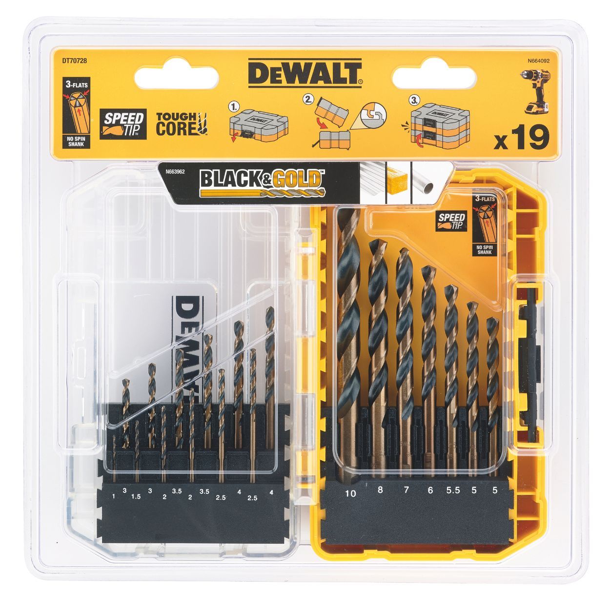 DEWALT DRILL SET BLACK AND GOLD 19PC