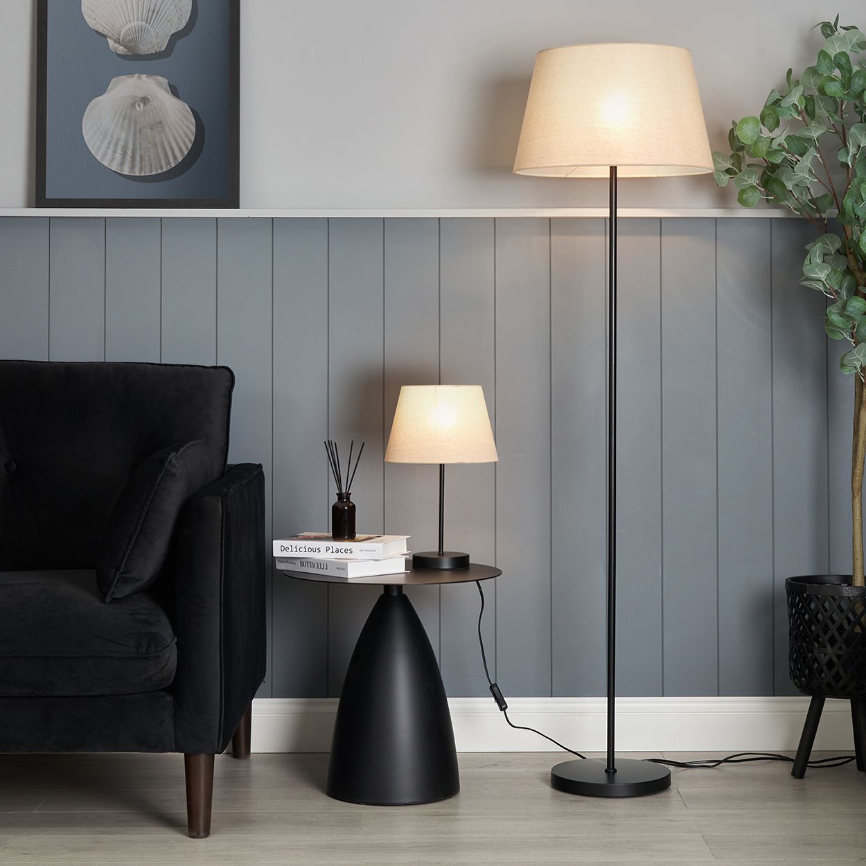 Haydon Table & Floor Lamp Set - Black/Ivory