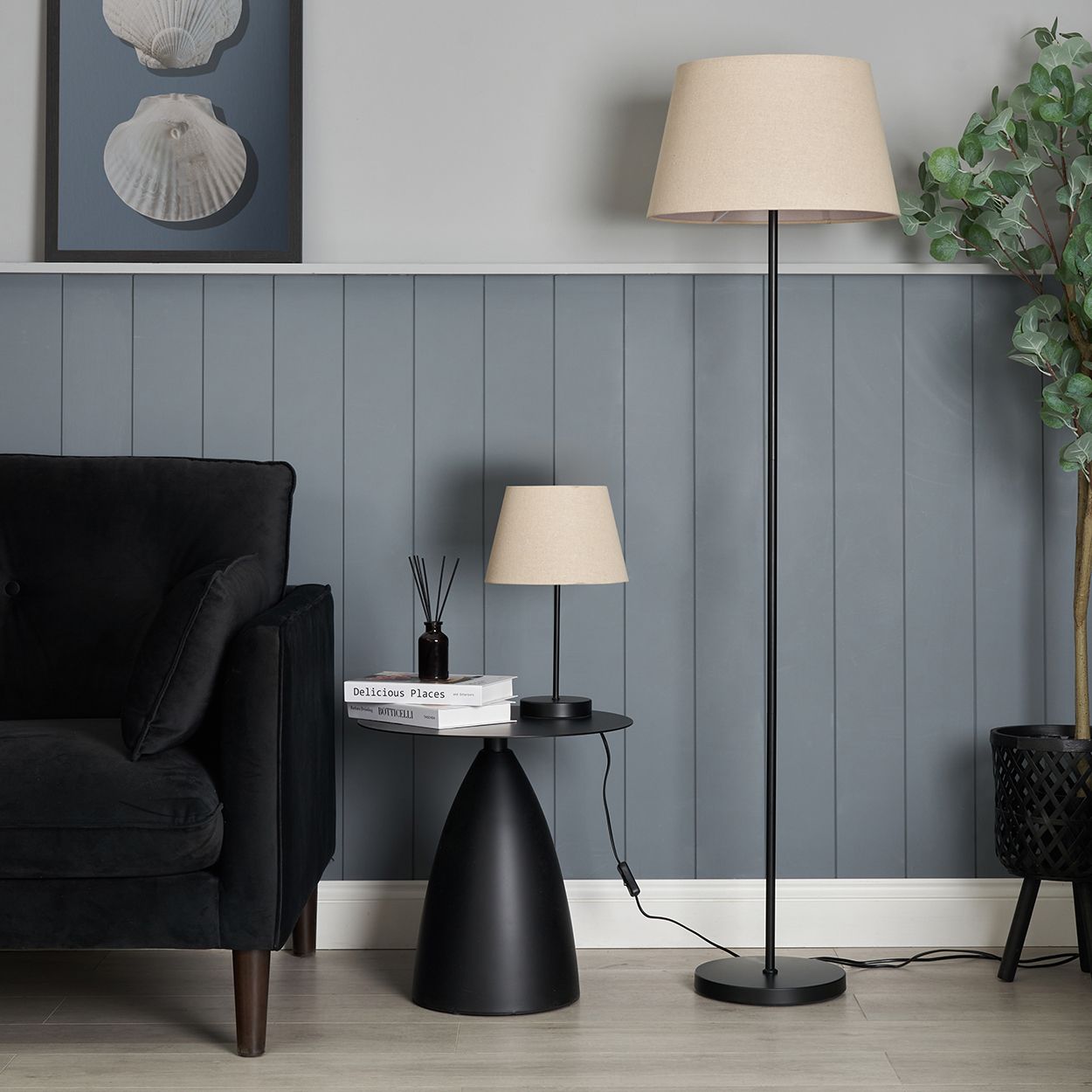 Haydon Table & Floor Lamp Set - Black/Ivory