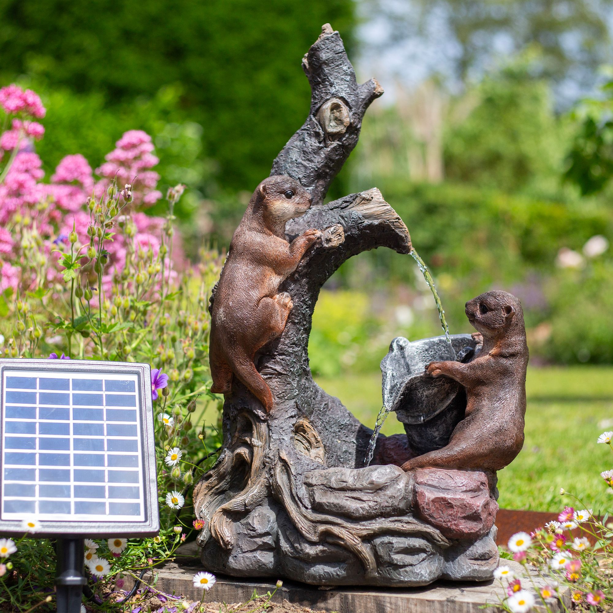 Woodland Otters Solar Water Feature