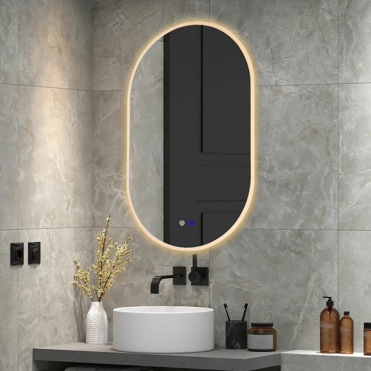Pill shape LED frontlit mirror 50x80cm