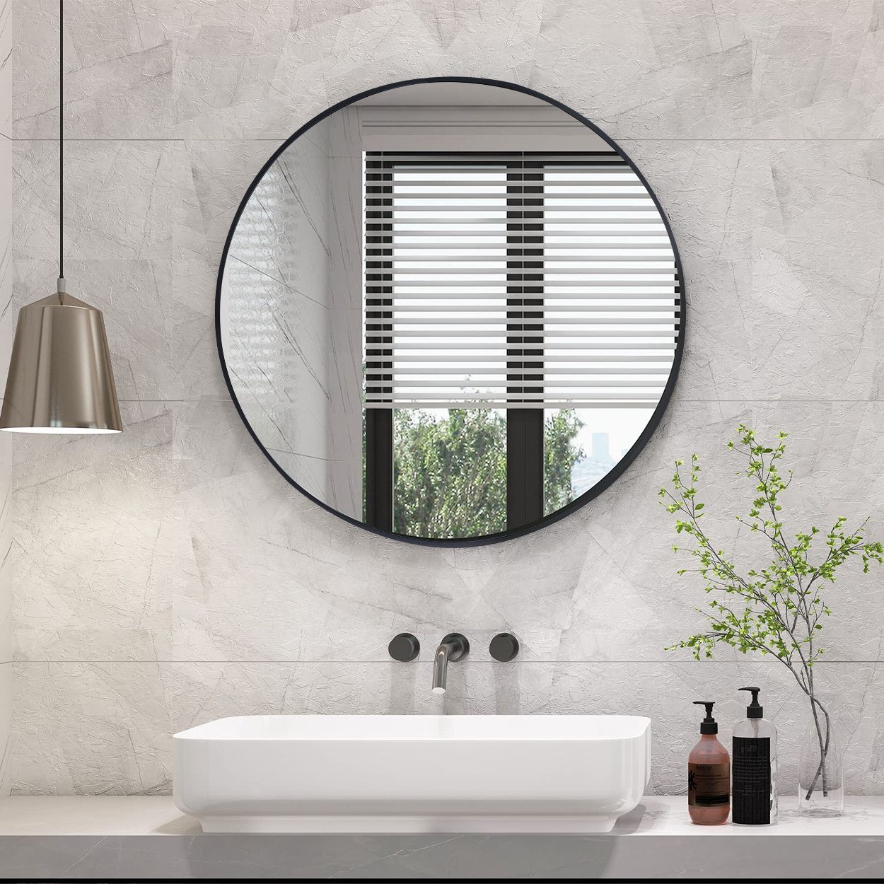 Round black frame mirror 70cm