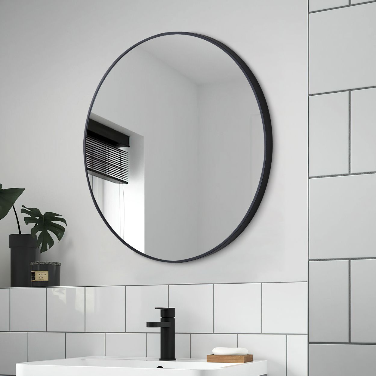 Round black frame mirror 70cm