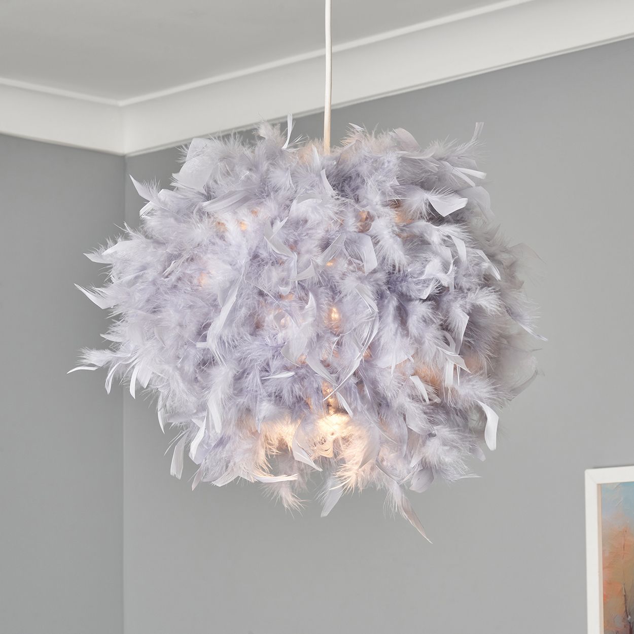 Feather Ball Pendant Grey