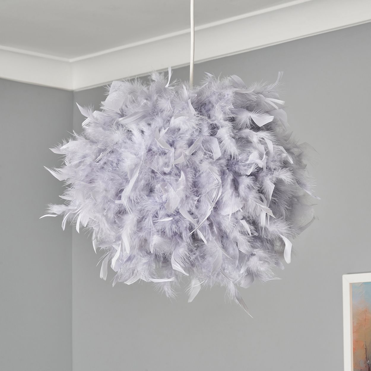 Feather Ball Pendant Grey