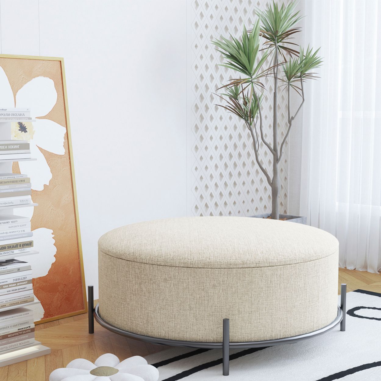 Alba Circular Ottoman Beige