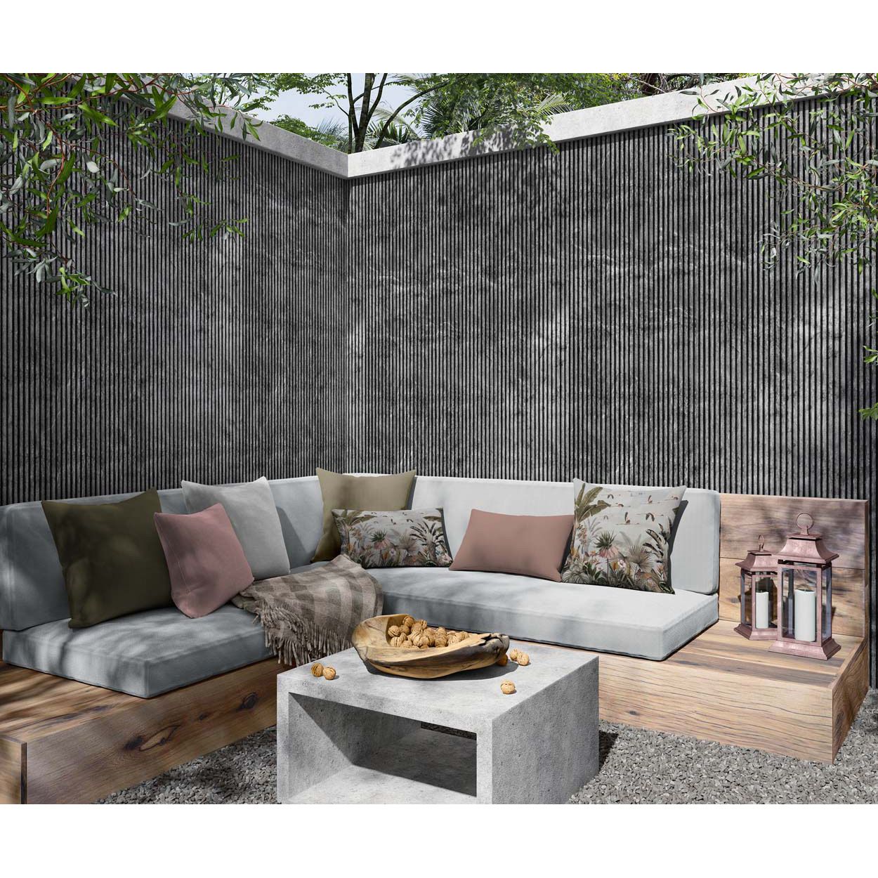 Splashbax Shower Panel Grey Concrete Slat Effect 122X244Cm