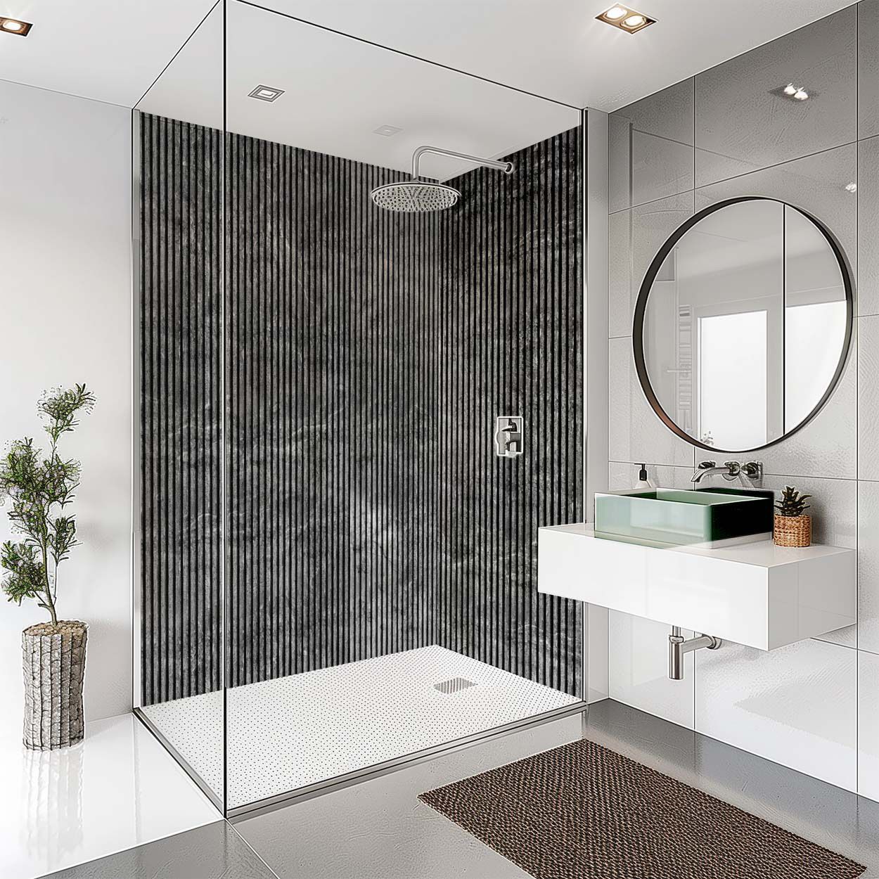 Splashbax Shower Panel Grey Concrete Slat Effect 122X244Cm