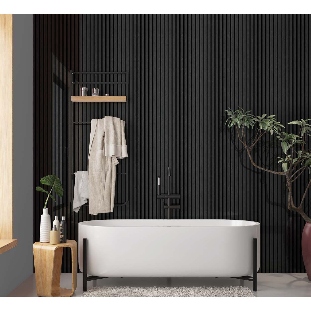 Shower Panel Black Acoustic Slatted 122X244Cm