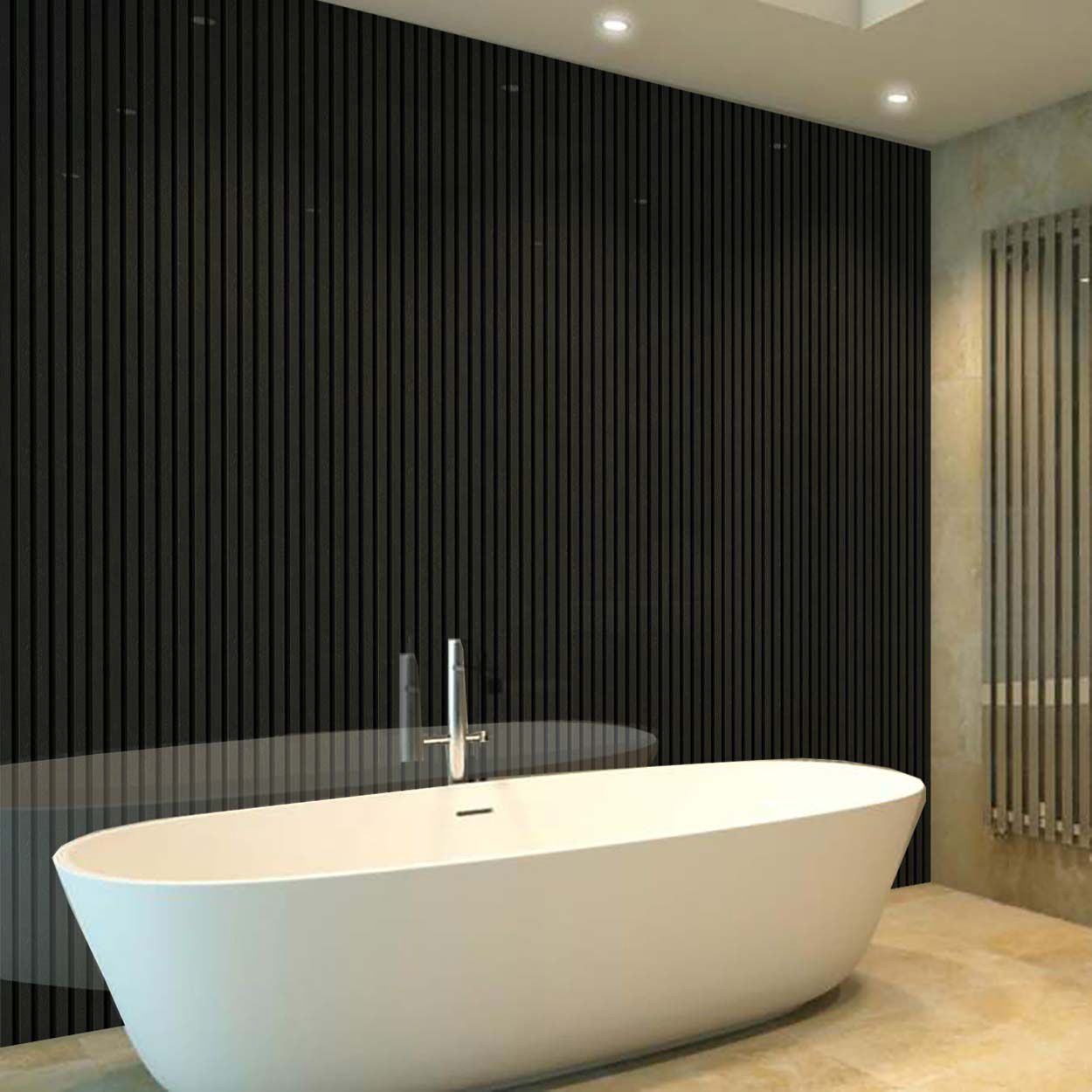 Shower Panel Black Acoustic Slatted 122X244Cm