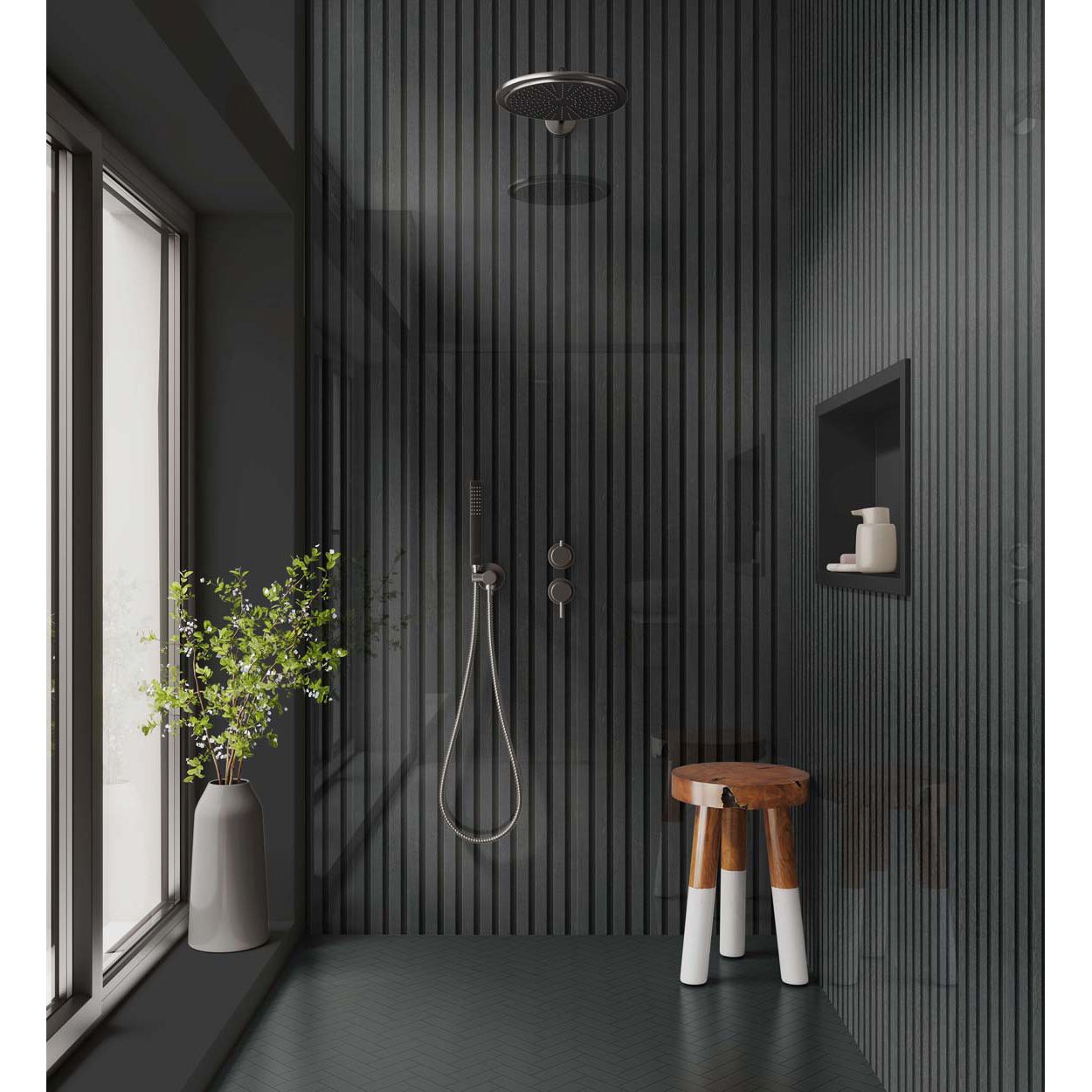 Shower Panel Black Acoustic Slatted 122X244Cm