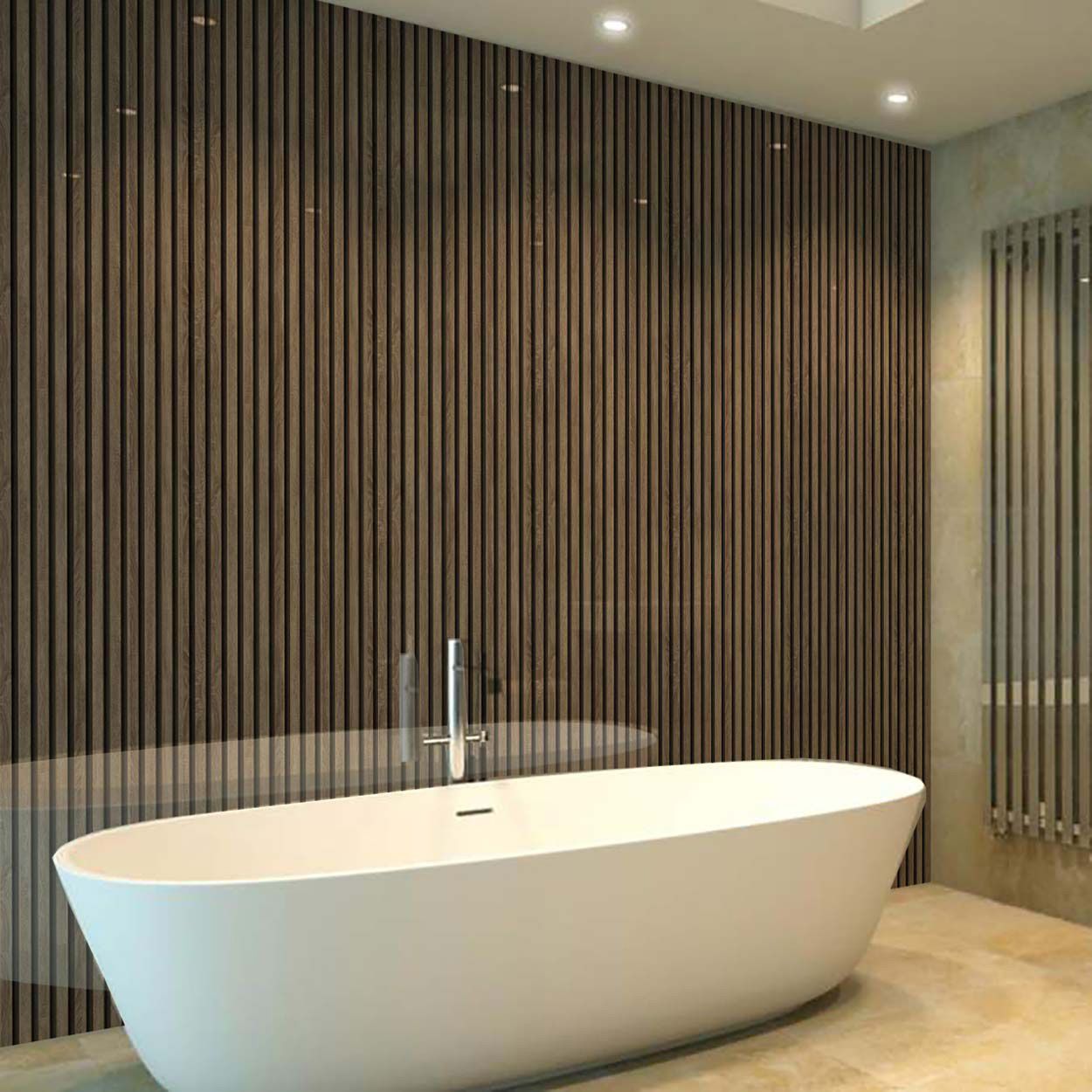 Splashbax Shower Panel Walnut Acoustic Slatted 122X244M
