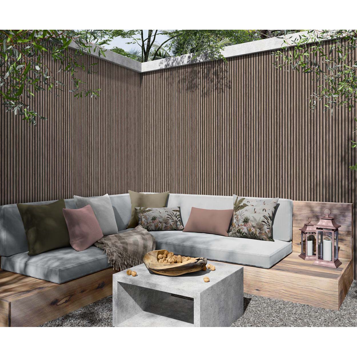 Splashbax Shower Panel Walnut Acoustic Slatted 122X244M