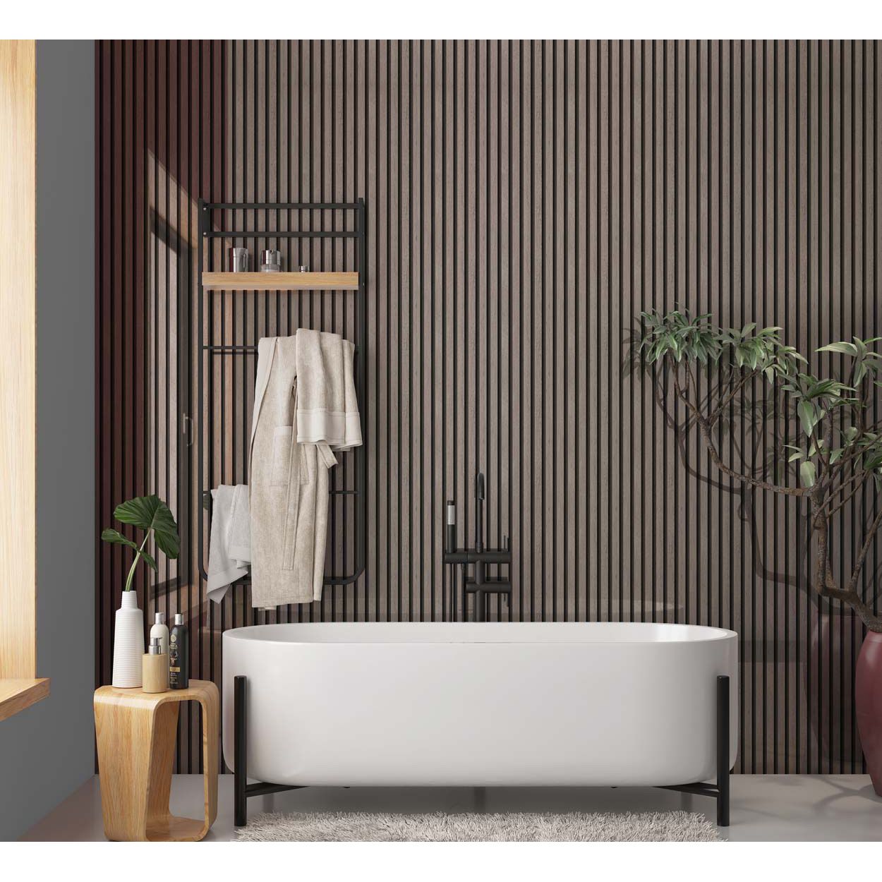 Splashbax Shower Panel Silver Oak Acoustic Slatted 122X244Cm