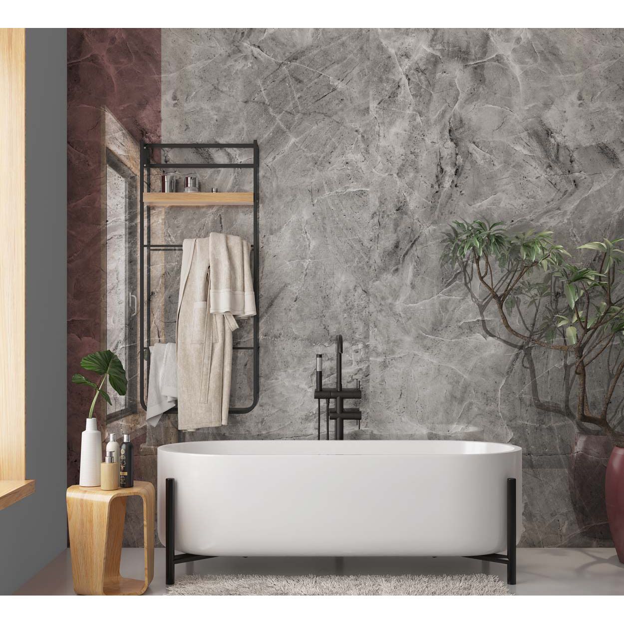 Splashbax Shower Wall Panel Grey Stone Marble 122X244Cm