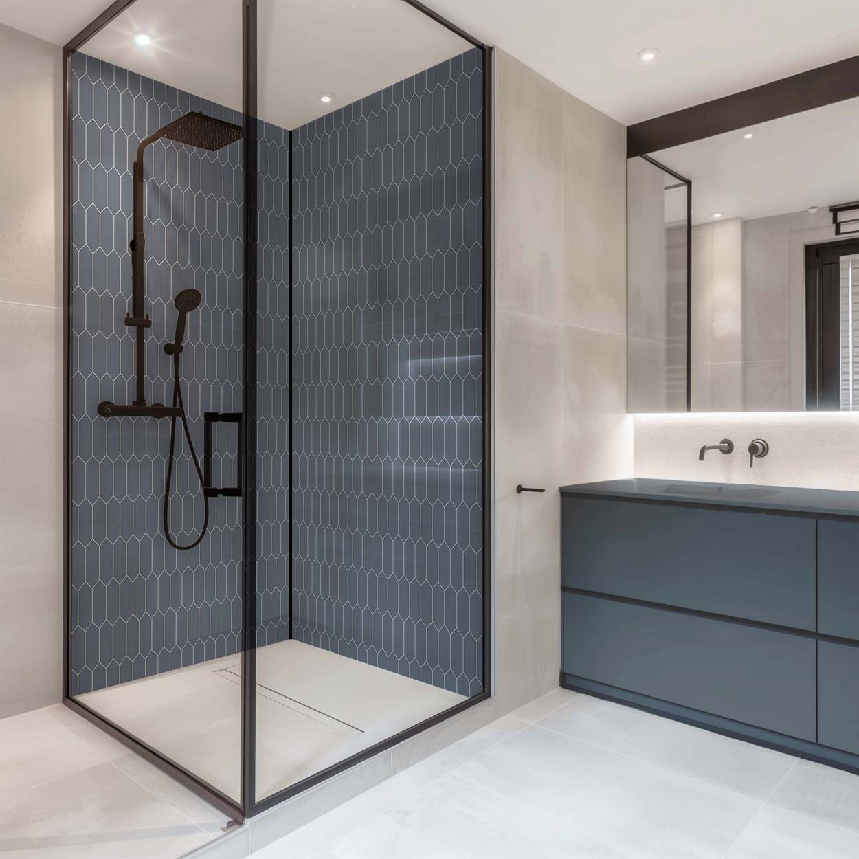 Splashbax Shower Panel Elongated Hexagon Onyx Blue 122X244Cm