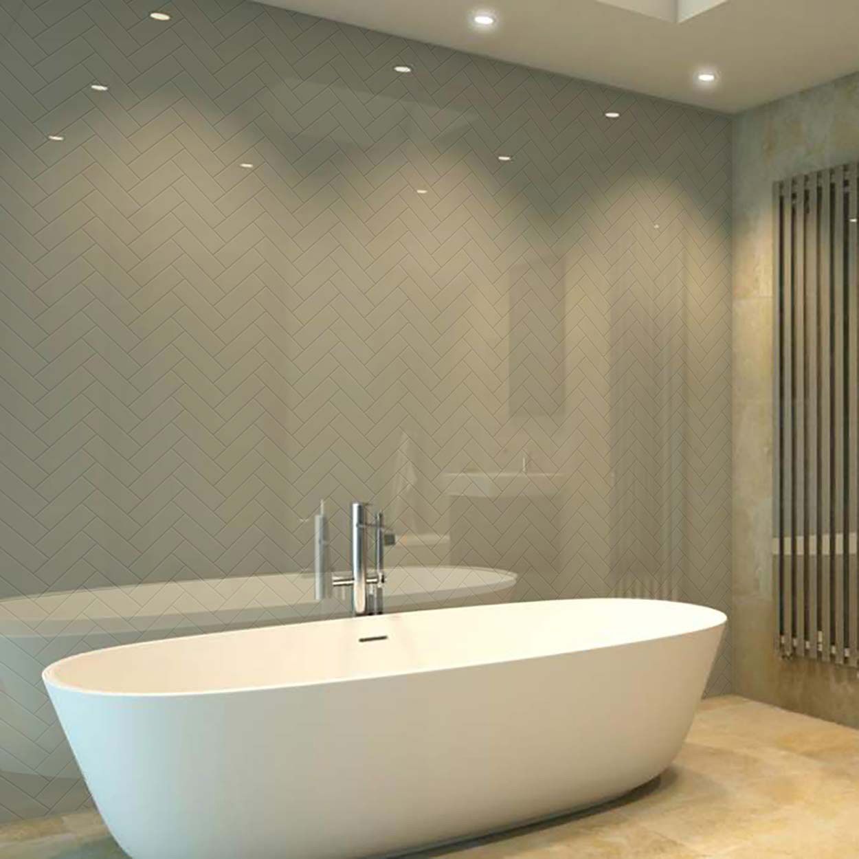 Splashbax Shower Panel Herringbone Tiles White 122X244Cm