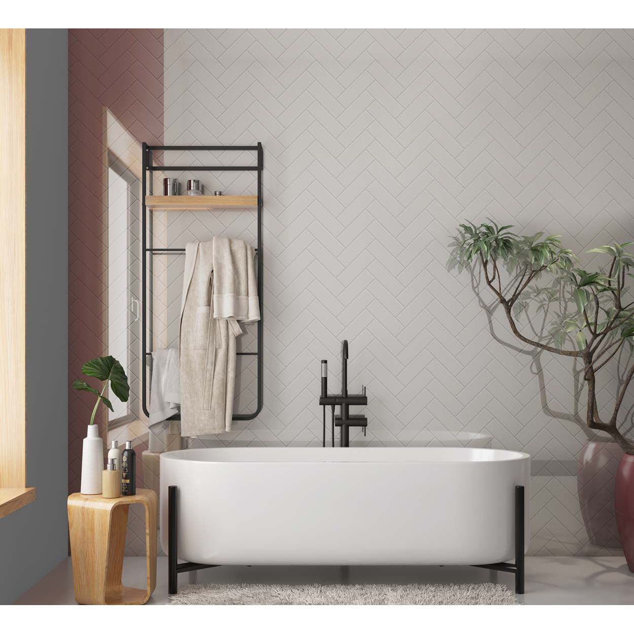 Splashbax Shower Panel Herringbone Tiles White 122X244Cm
