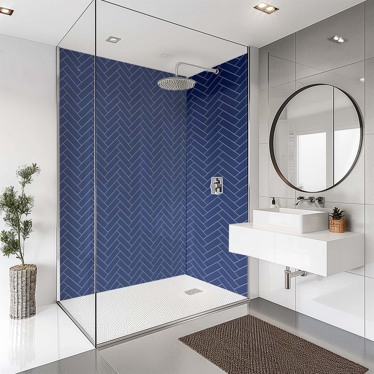 Splashbax Shower Wall Panel Navy Blue Herringbone 122X 244Cm