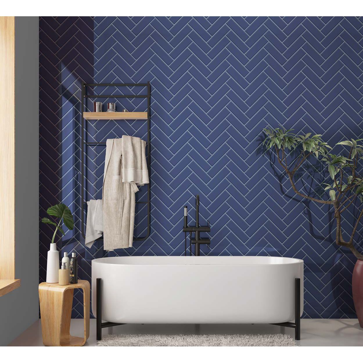 Splashbax Shower Wall Panel Navy Blue Herringbone 122X 244Cm