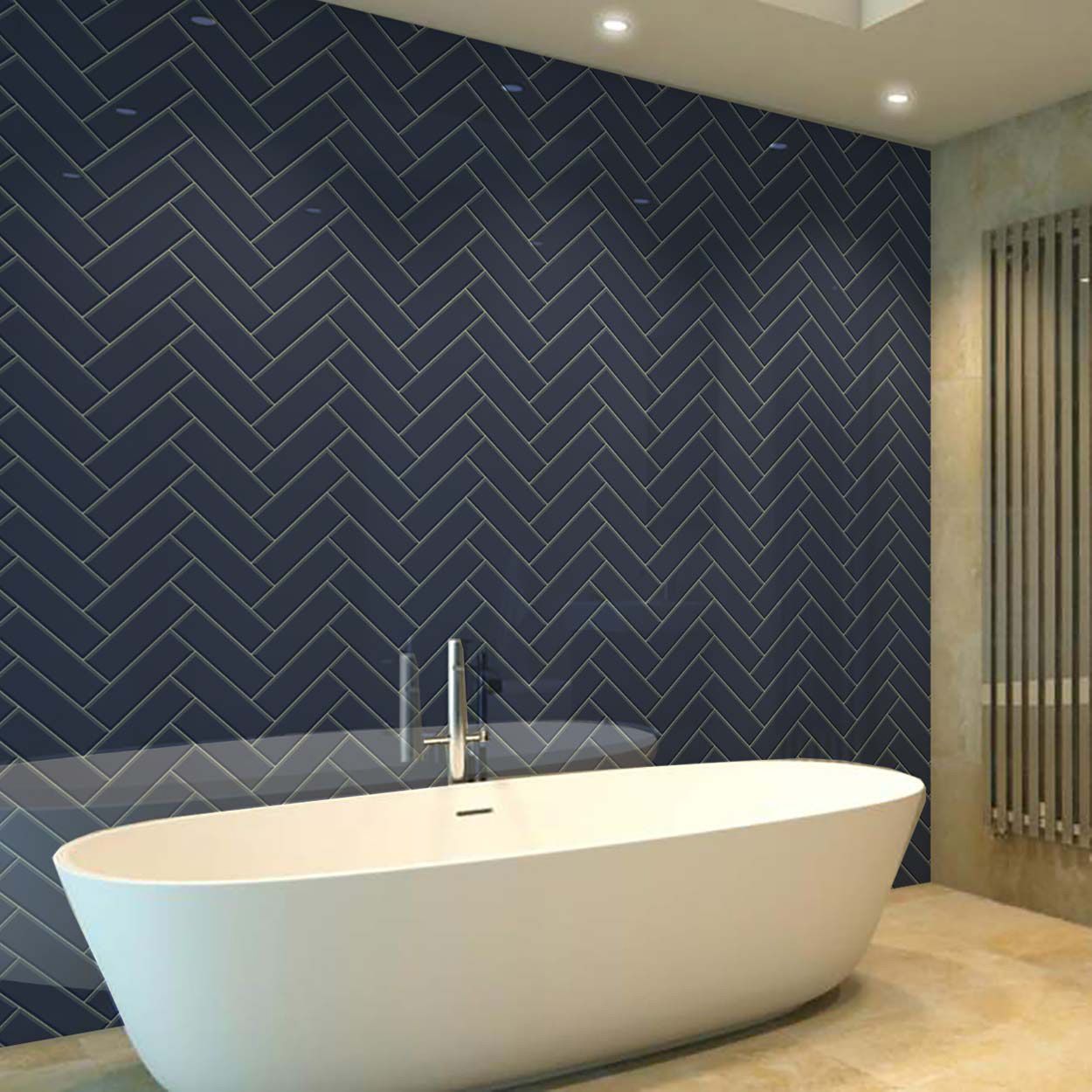 Splashbax Shower Wall Panel Navy Blue Herringbone 122X 244Cm