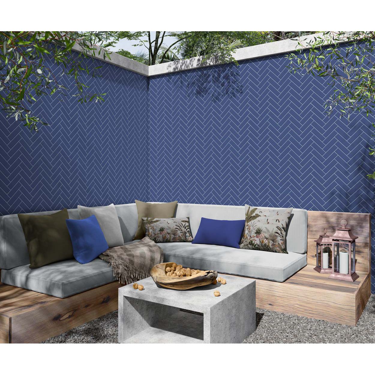 Splashbax Shower Wall Panel Navy Blue Herringbone 122X 244Cm