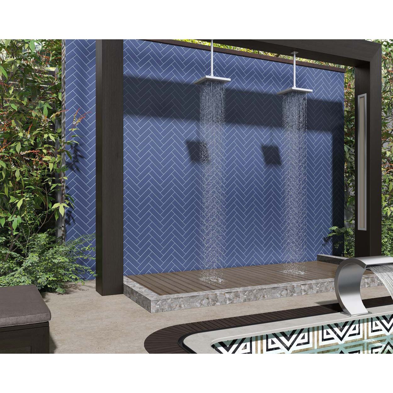 Splashbax Shower Wall Panel Navy Blue Herringbone 122X 244Cm