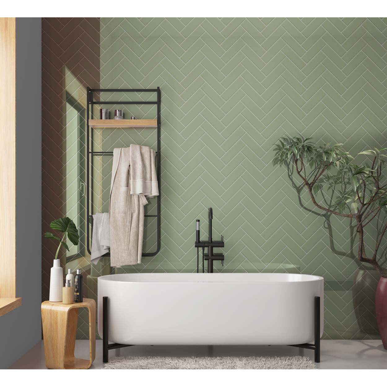 Splashbax Shower Wall Panel Green Herringbone 122X244Cm