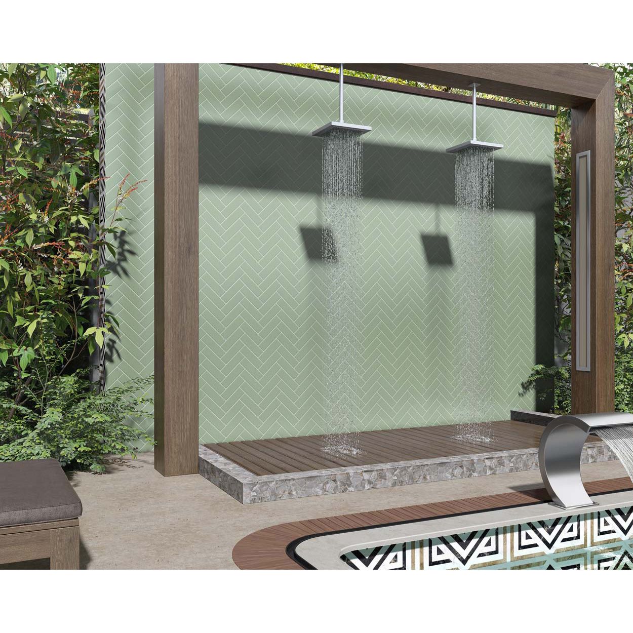 Splashbax Shower Wall Panel Green Herringbone 122X244Cm