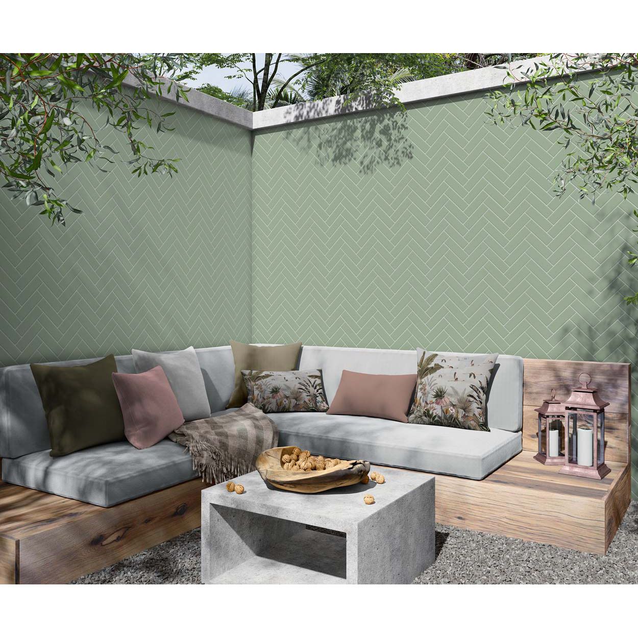 Splashbax Shower Wall Panel Green Herringbone 122X244Cm