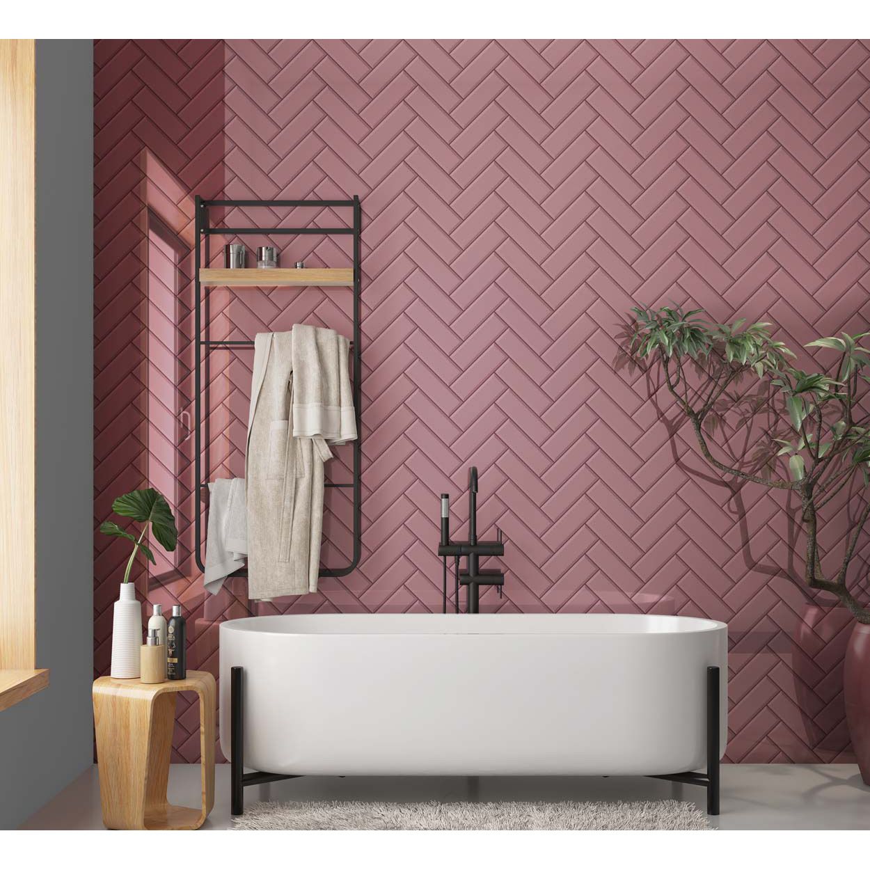 Splashbax Shower Wall Panel Pink Herringbone 122X244Cm