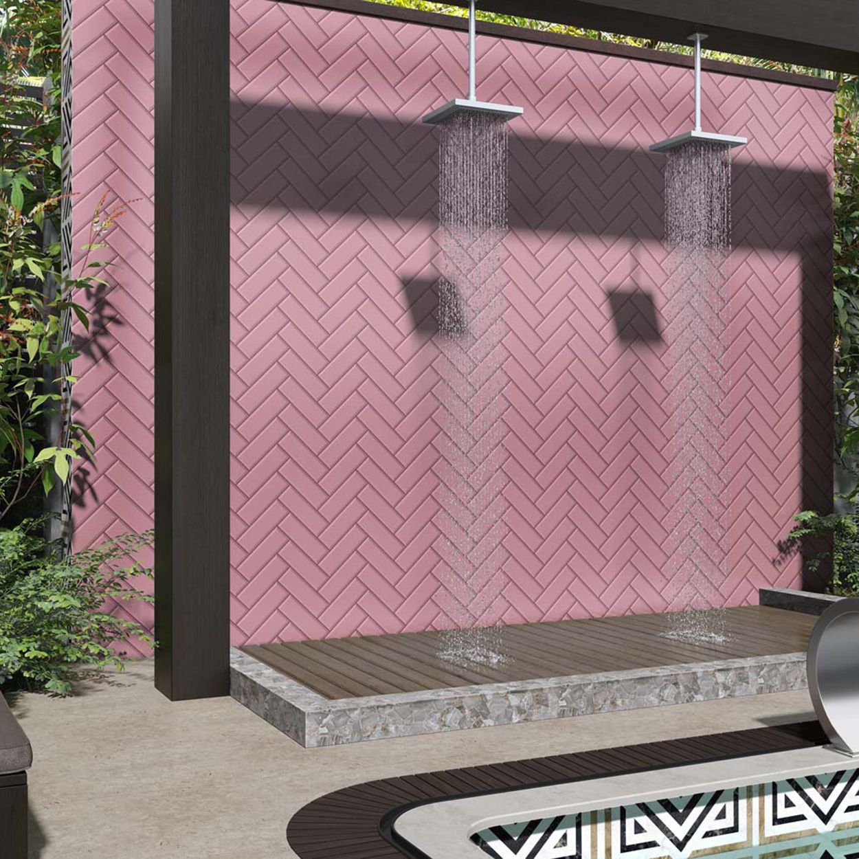 Splashbax Shower Wall Panel Pink Herringbone 122X244Cm