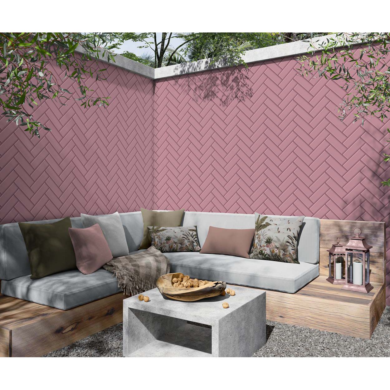Splashbax Shower Wall Panel Pink Herringbone 122X244Cm